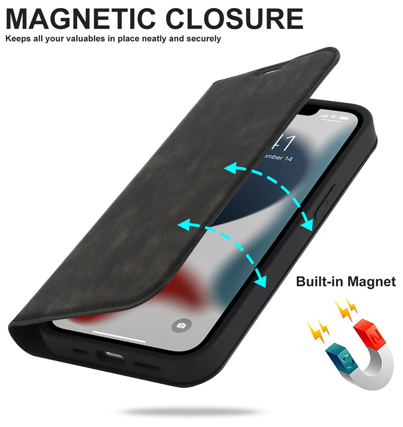 Luxury Magnetic Leather Wallet iPhone Case – MagSafe Wireless Charging, Card Slot, Stand Feature, Premium Protection, Stylish & Durable Cover