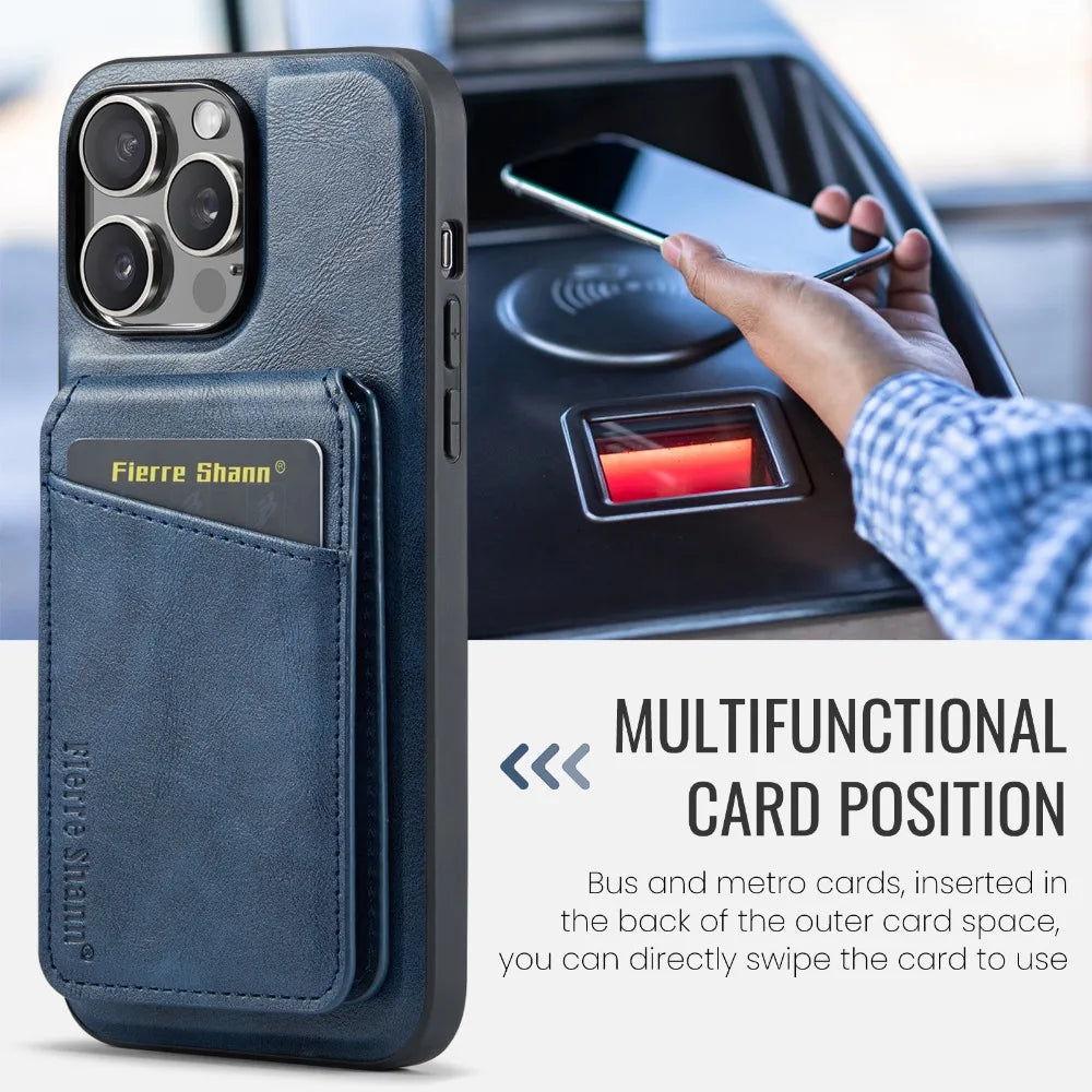 Luxury 2-in-1 Detachable Wallet iPhone Case – Magnetic Card Holder, MagSafe Compatible, Shockproof Protection, Premium Leather Cover for iPhone Models