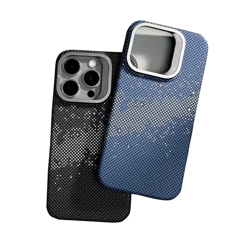 Luxury Apple iPhone Case, MagSafe Compatible, Camera Lens & Screen Protection, Ultra Thin, Shockproof, Magnetic Full All Around Cover – Matte Carbon Magnetic Slim Case with Stand, Lens Guard & Cloud Pattern Design