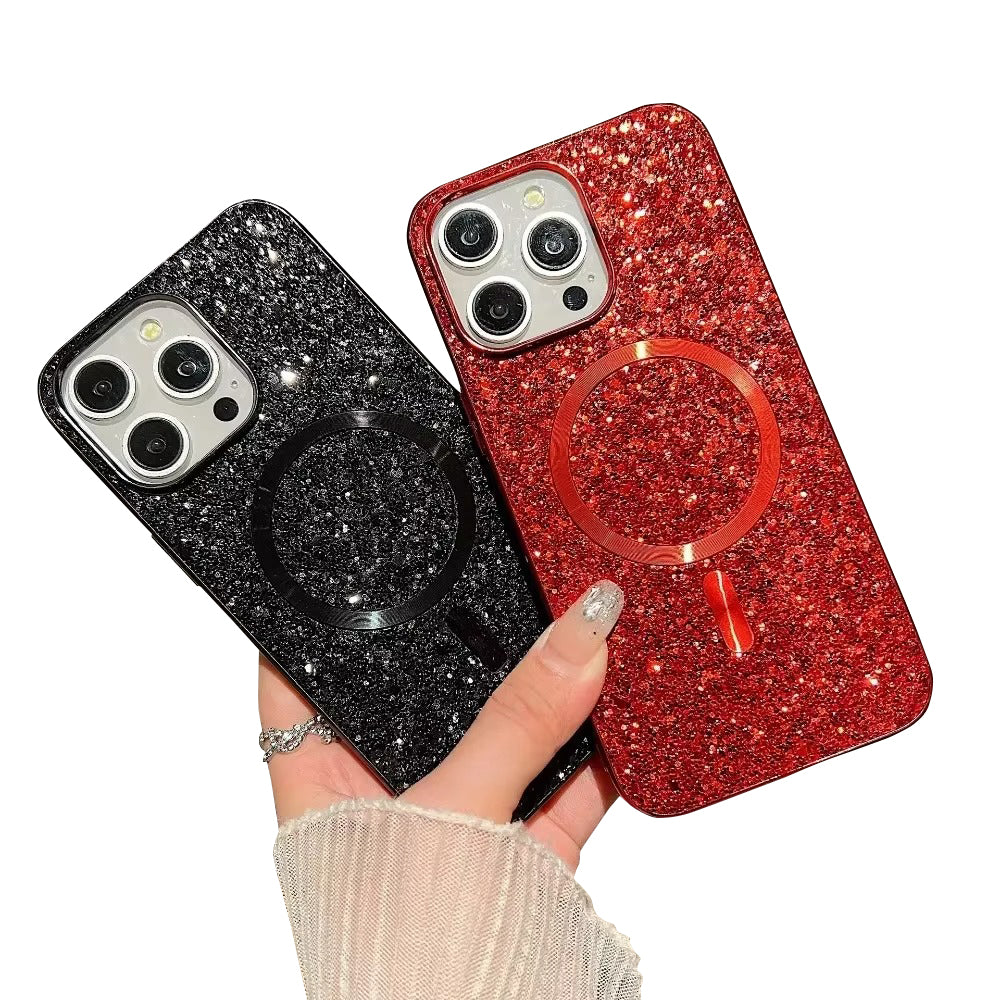 Luxury Apple iPhone Case, MagSafe Compatible, Camera Lens & Screen Protection, Ultra Thin, Shockproof, Magnetic Full All Around Cover – Bling Glitter Magnetic Case with Shockproof Protective Back for Stylish Appeal