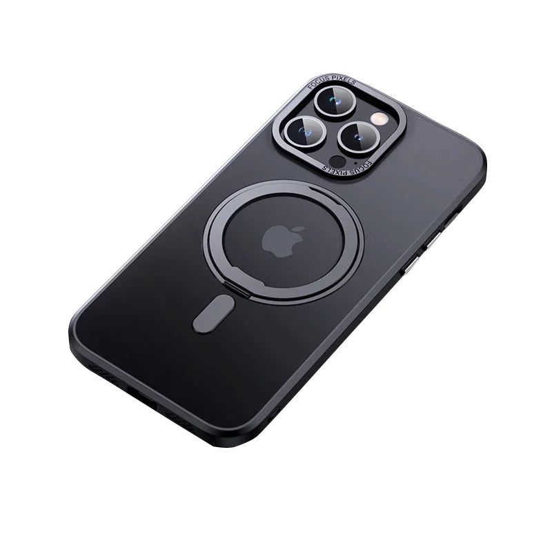 Luxury Magnetic 360° Rotating Stand Frosted Transparent Cover with Ring Holder Shockproof & Hands-Free Design Case for iPhone