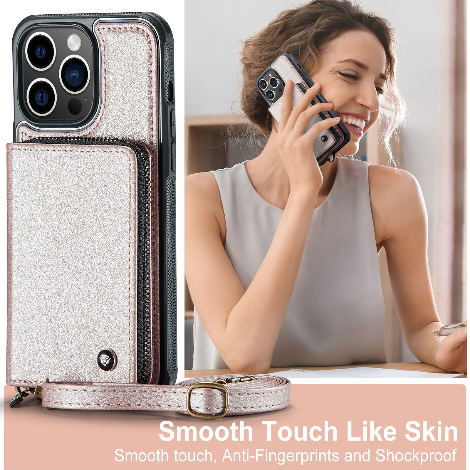 Luxury Leather Wallet Crossbody iPhone Case – Card Slot Holder, Stand Function, Hand Lanyard Strap, Shockproof Protection for iPhone