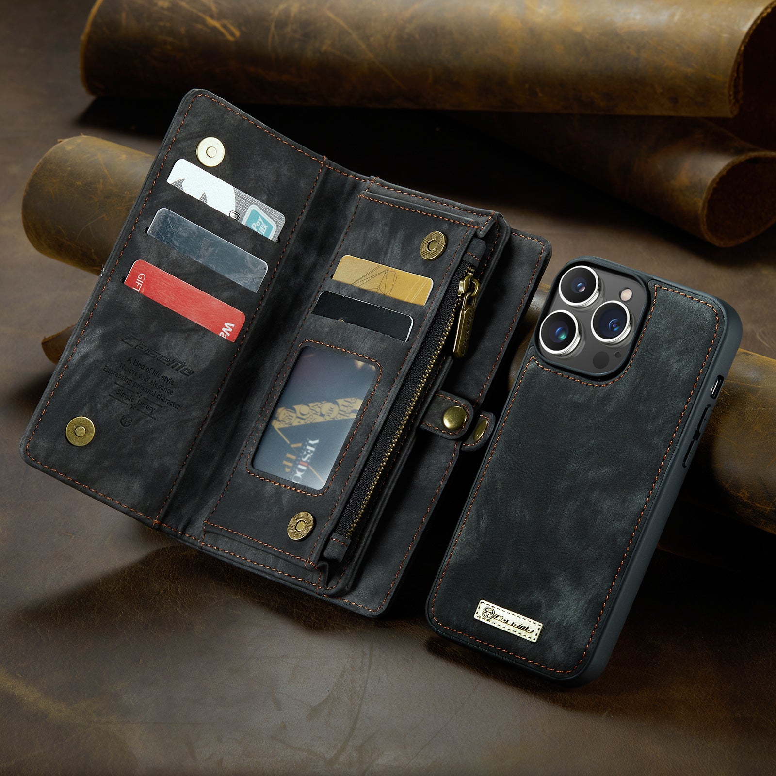 Luxury Detachable Leather Wallet iPhone Case – Multi-Function Zipper Flip Cover, Card Holder, Shockproof Protection, Magnetic Closure for iPhone