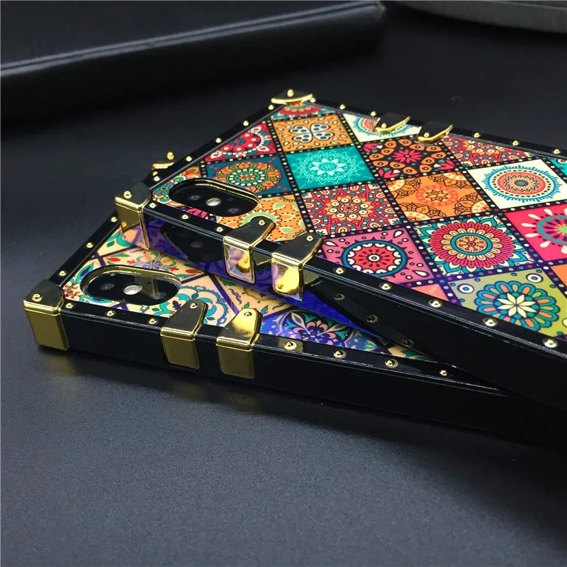 Luxury Glitter Retro Flower Phone Case – Bling & Stylish Protection for iPhone Models Durable, Fashionable for Women