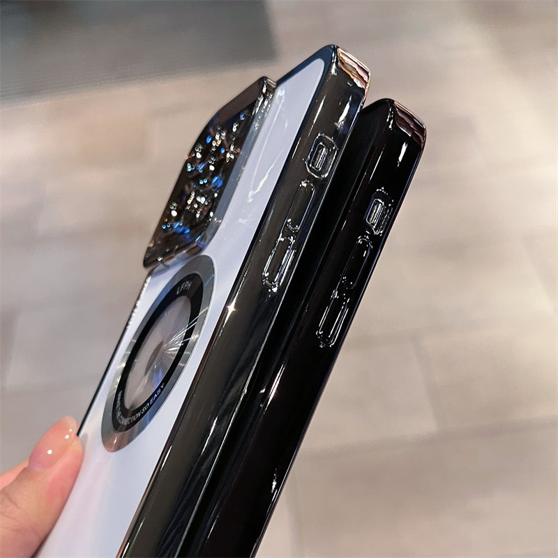 Premium Aurora Magsafe iPhone Case – Magnetic Plating CD Pattern, Shockproof, Stand Bracket, Logo Hole, Durable Protection,