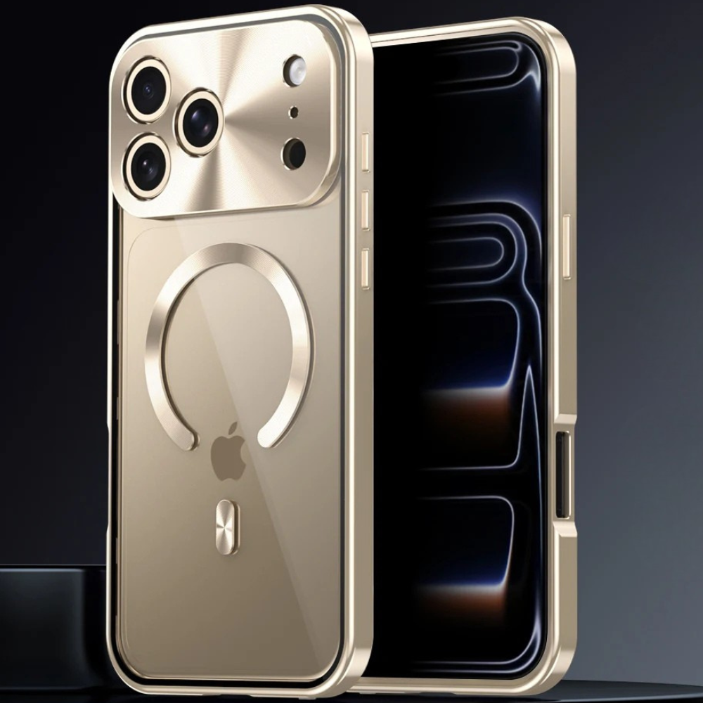 Premium Aluminum Frame iPhone Case – MagSafe Compatible Magnetic Cover with Built-in Privacy Screen Protector, Raised Camera Lens Guard and Clear Back
