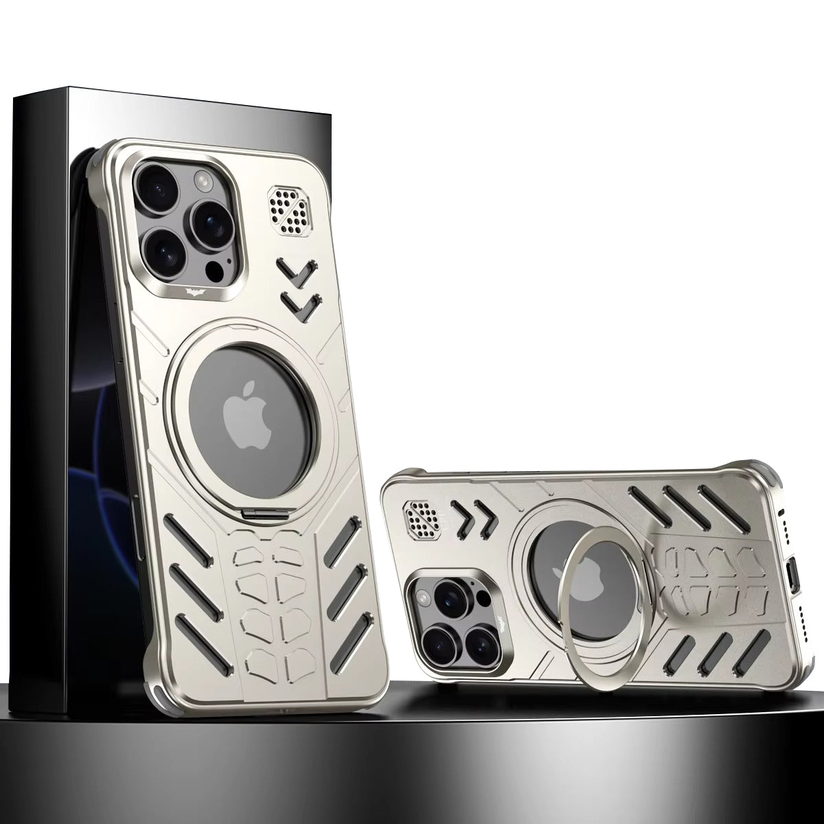 Luxury Apple iPhone Case, MagSafe Compatible, Camera Lens & Screen Protection, Ultra Thin, Shockproof, Magnetic Full All Around Cover – Hollow Aluminum Alloy Case with Magnetic Metal Holder, Stand & Heat Dissipation Design