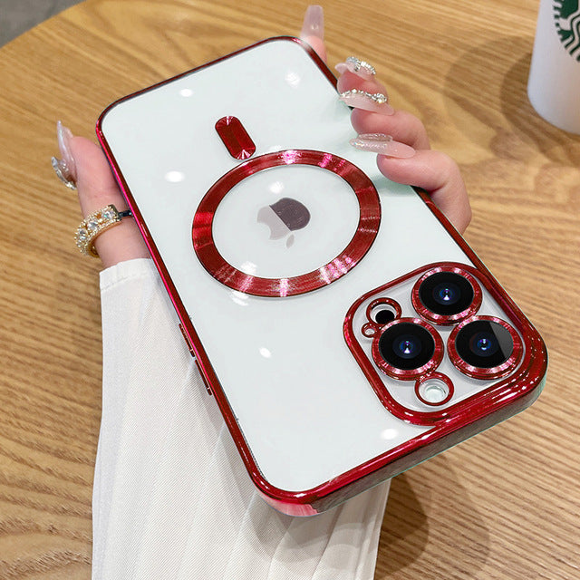 Clear Plating Magnetic iPhone Case - MagSafe Compatible, Lens Protection, Wireless Charging Ready Case for iPhone