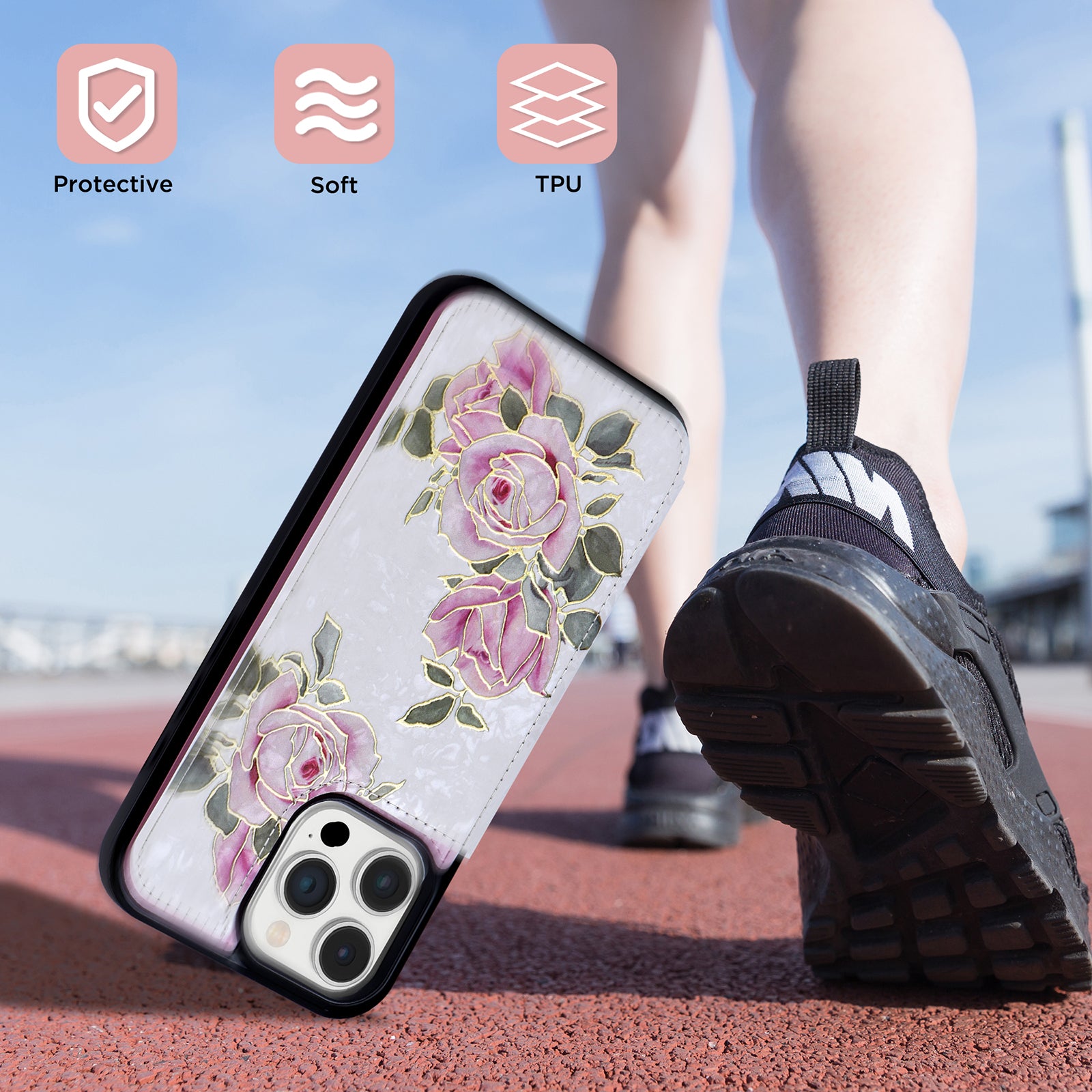 Hot Stamped Floral Wallet iPhone Case – Card Slots Magnetic Closure, Elegant Leather Design, Shockproof Protection for iPhone