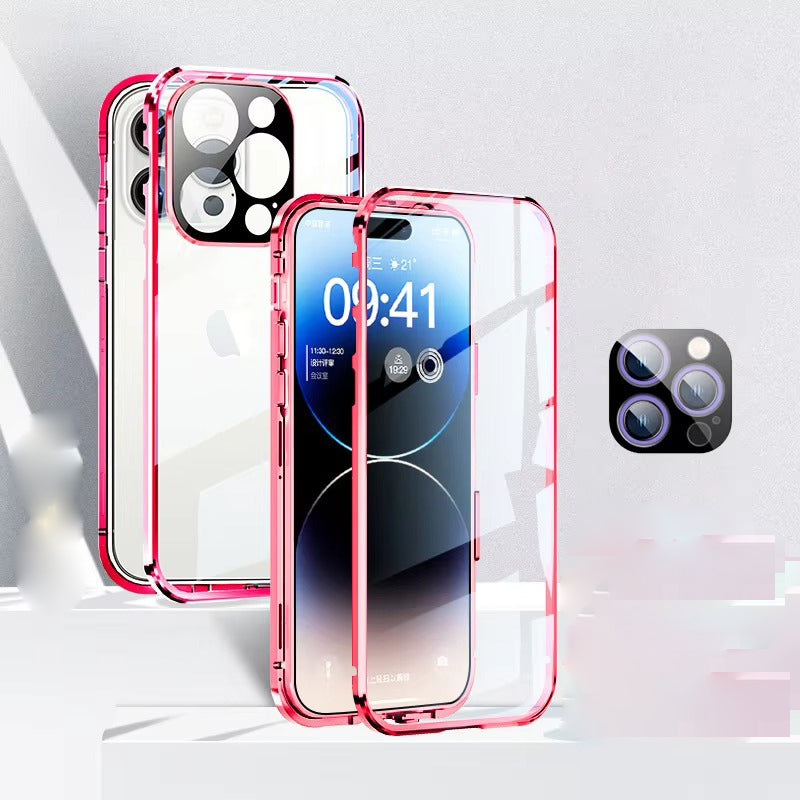 High Quality Apple iPhone Case MagSafe Compatible, Camera Lens & Screen Protection Cover with Double Glass Metal Buckle