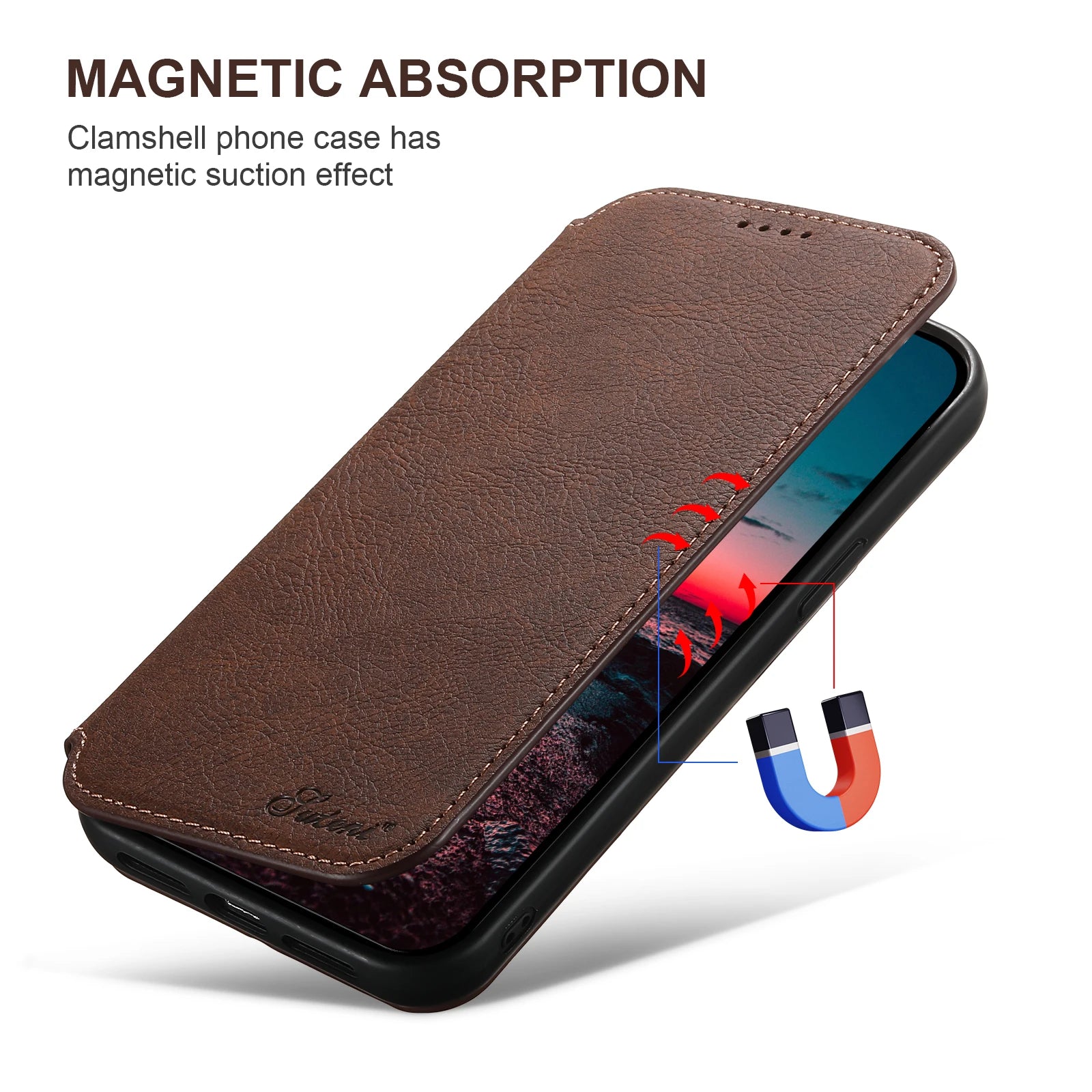 Luxury Leather Magnetic Flip iPhone Case – MagSafe Wallet Card Holder, Wireless Charging Compatible, Shockproof Protection, Elegant Design for iPhone Models