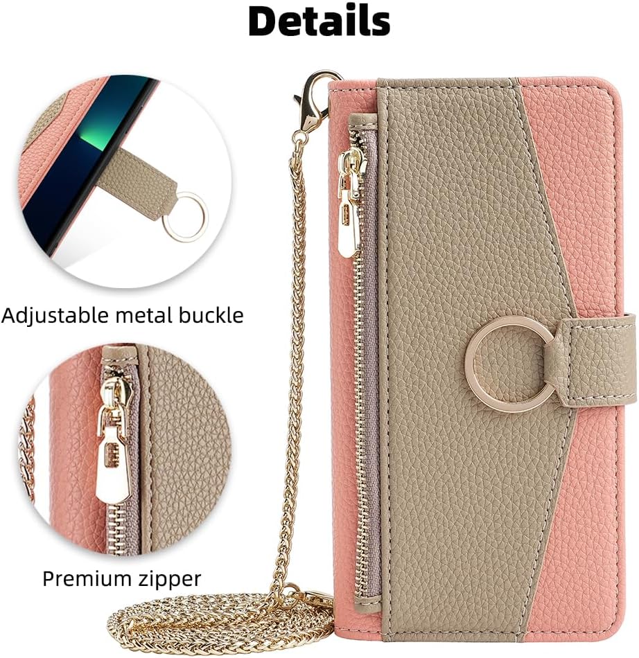 Premium Leather Crossbody Wallet Case for iPhone - Flip Mirror Design, Long Lanyard, Shockproof Protection for iPhone Models