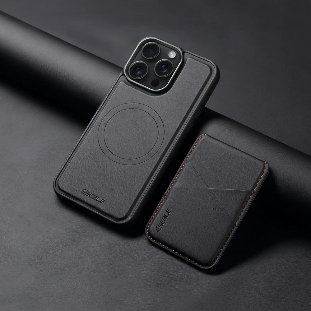 Luxury Magnetic Leather Wallet iPhone Case – 2-in-1 MagSafe Card Holder, Kickstand, Shockproof Protection, Premium Design, Wireless Charging Compatible for iPhone Models