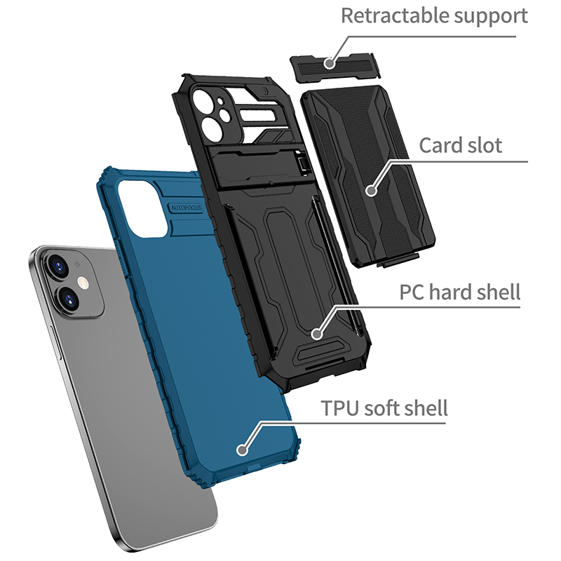 Shockproof Card Holder iPhone Case – Kickstand, Camera Protection, Durable Cover for iPhone Models