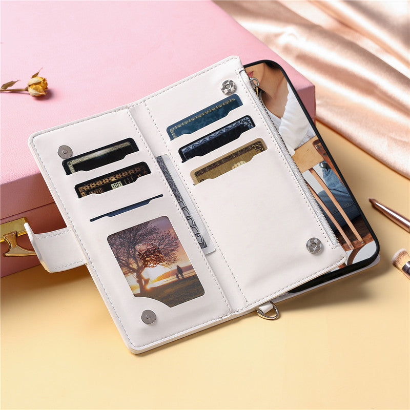 Luxury Flip Leather Wallet iPhone Case – Long Lanyard, Zipper Closure, Card Holder, and Premium Design for iPhone