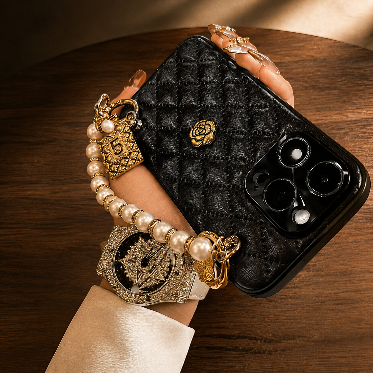 Premium iPhone Case 3D Camellia Floral Design Chain Strap Luxury Protective Cover Shockproof Slim Stylish Full Coverage Case