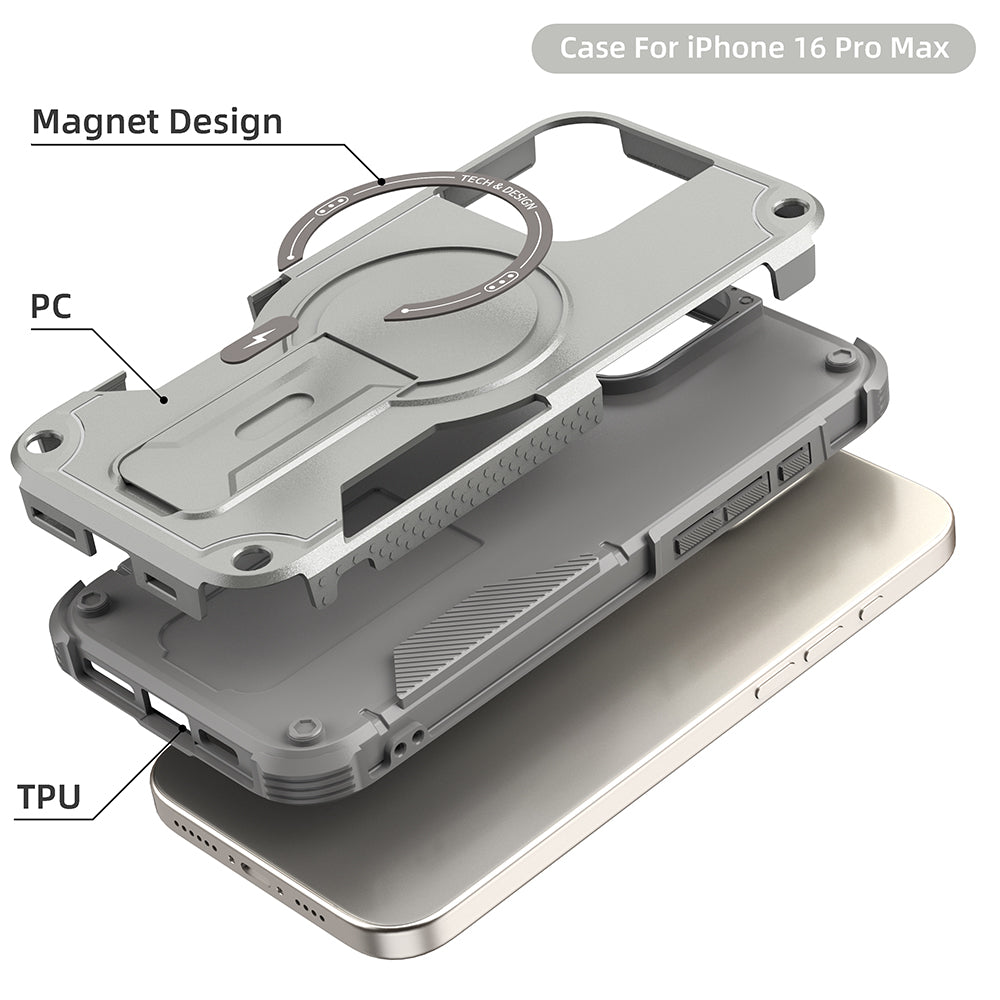 Deluxe Armor Stealth Bracket iPhone Case – Magnetic Super Fall Proof, Hard Shell with Lanyard, Protection for iPhone Models