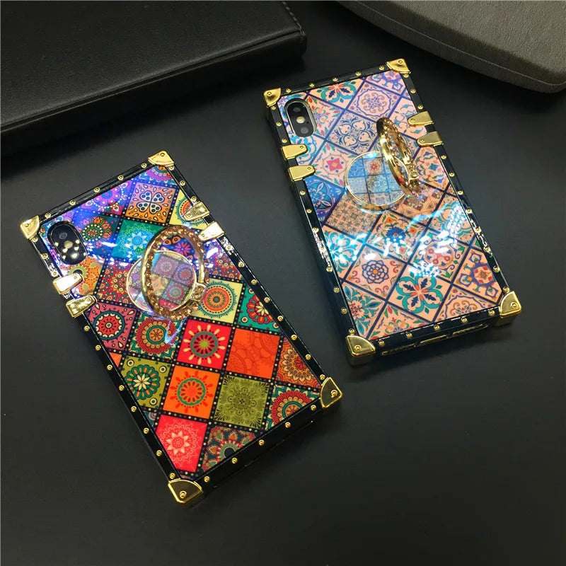 Luxury Glitter Retro Flower Phone Case – Bling & Stylish Protection for iPhone Models Durable, Fashionable for Women
