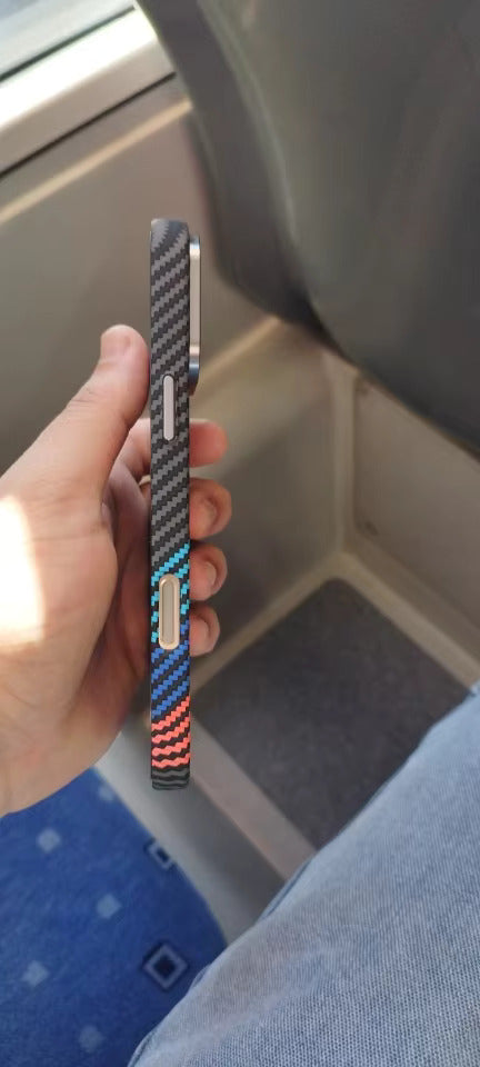 Hit Color Carbon Fiber Texture MagSafe iPhone Case – Wireless Charging Hard PC Cover with Relief Design for iPhone Models