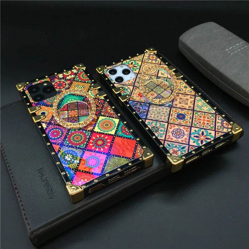 Luxury Glitter Retro Flower Phone Case – Bling & Stylish Protection for iPhone Models Durable, Fashionable for Women
