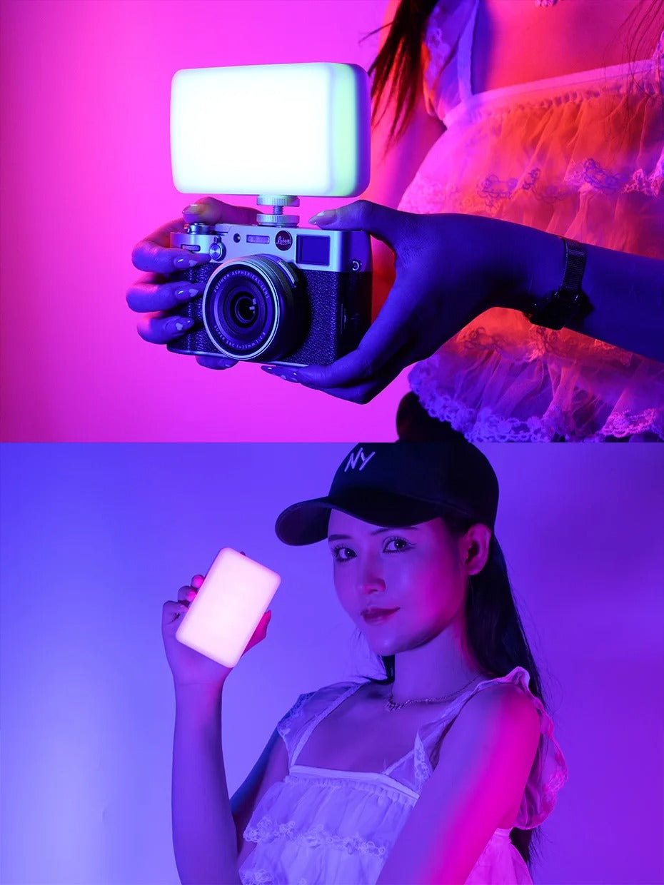 High Quality RGB LED Video Light Panel for Camera & Phone – 2500-9000K Bi-Color, CRI 95+, Diffuser, 3100mAh Battery, 360° Mount, 120 Lamp Beads