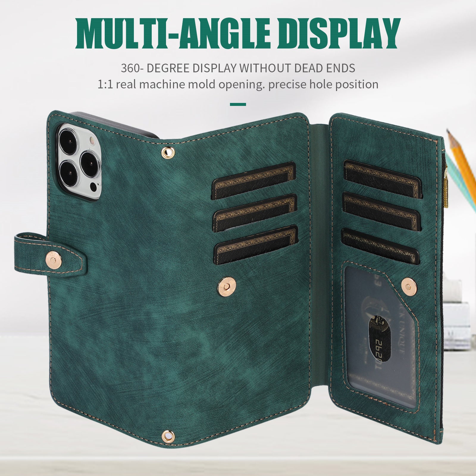 Luxury Crossbody Zipper Wallet iPhone Case – Leather Card Holder, Lanyard Strap, Closure Hands-Free Convenience for iPhone