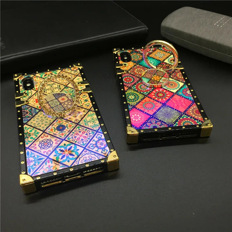 Luxury Glitter Retro Flower Phone Case – Bling & Stylish Protection for iPhone Models Durable, Fashionable for Women