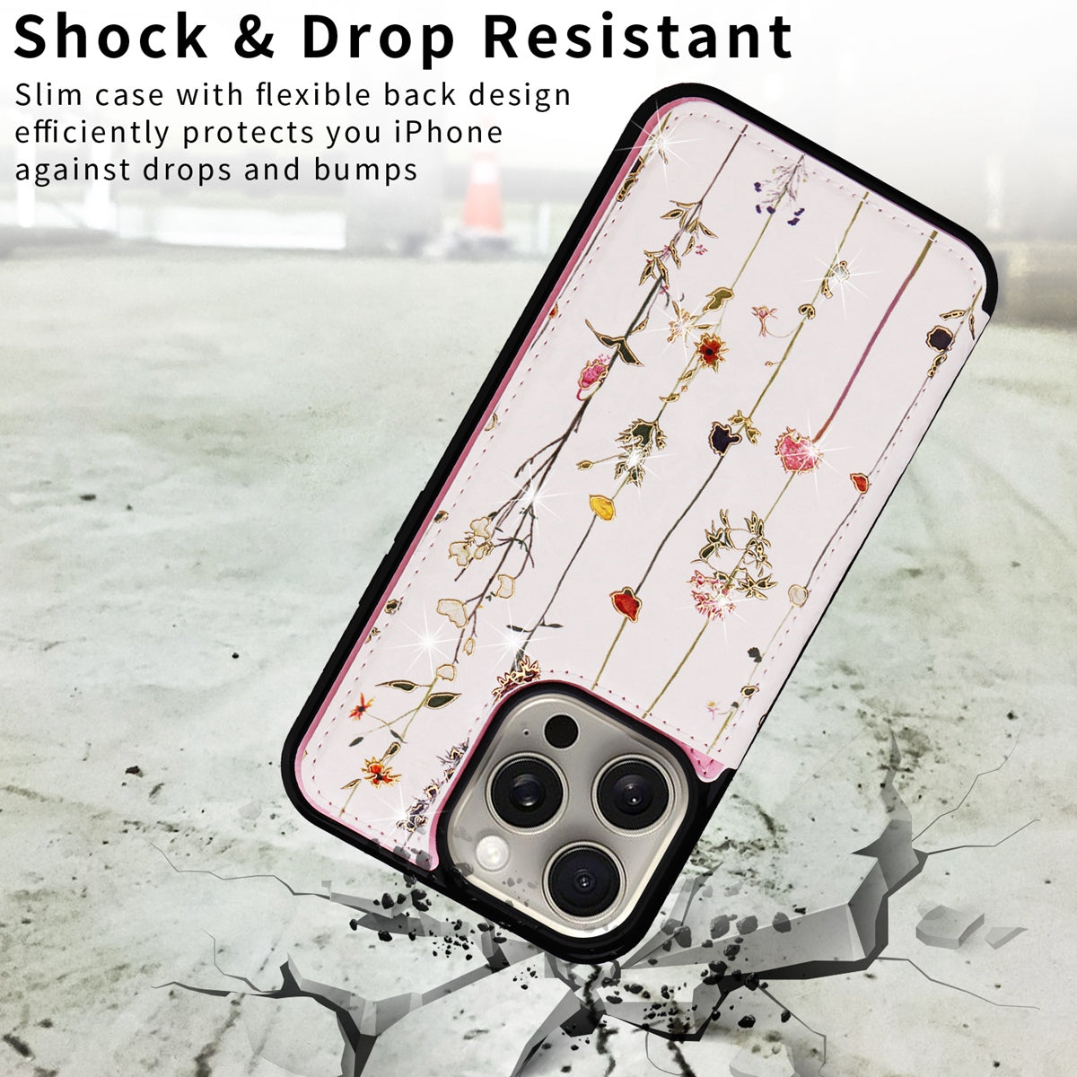 Hot Stamped Floral Wallet iPhone Case – Card Slots Magnetic Closure, Elegant Leather Design, Shockproof Protection for iPhone