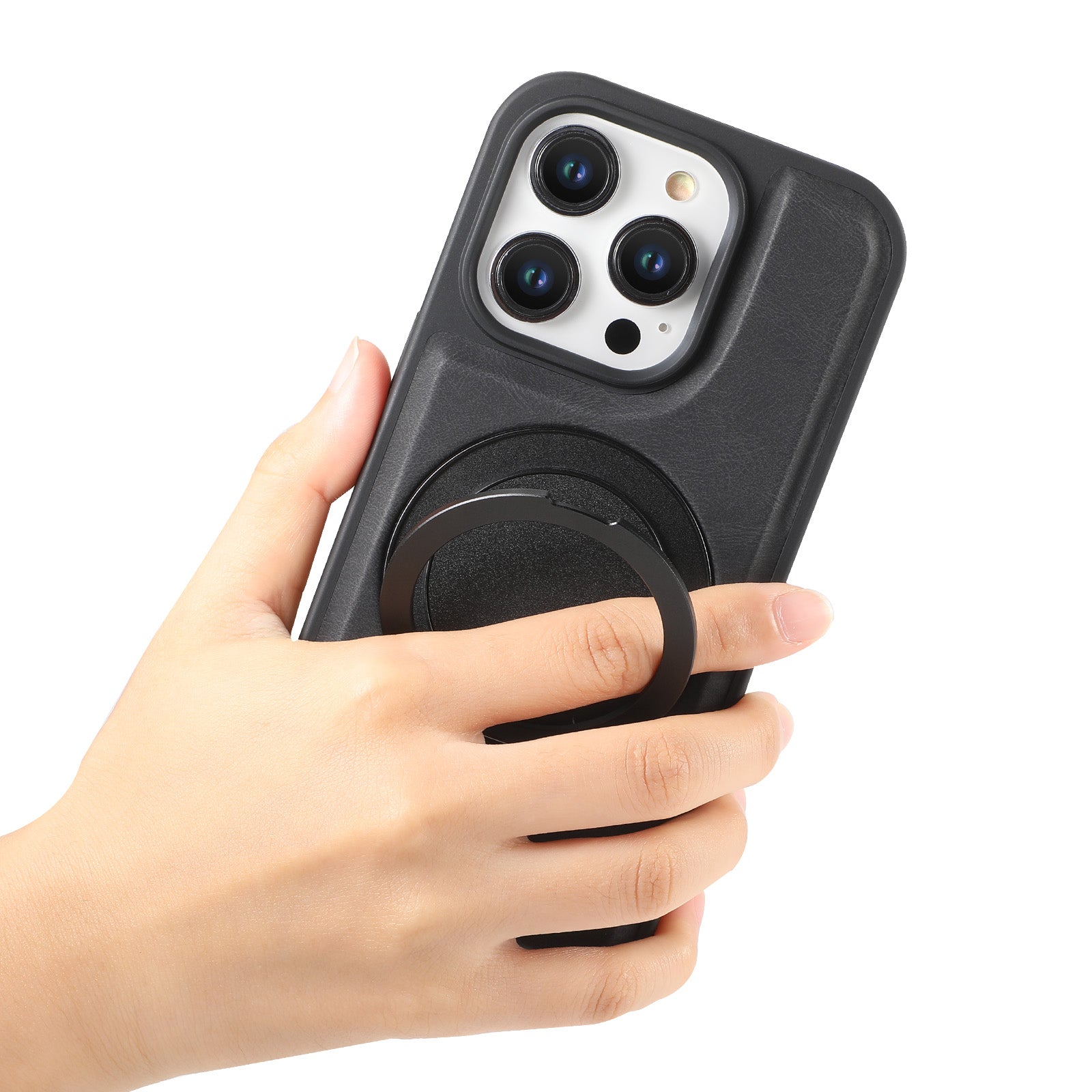 Luxury Magnetic Card Holder iPhone Case – 360° Rotating Stand, Multifunctional Leather Wallet, Shockproof Protection, MagSafe Compatible Cover for iPhone Models