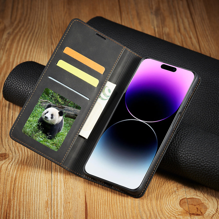 Thin Suede Leather Wallet iPhone Case – Flip Cover with Strong Magnet, Card Holder, and Premium Protection for iPhone Models