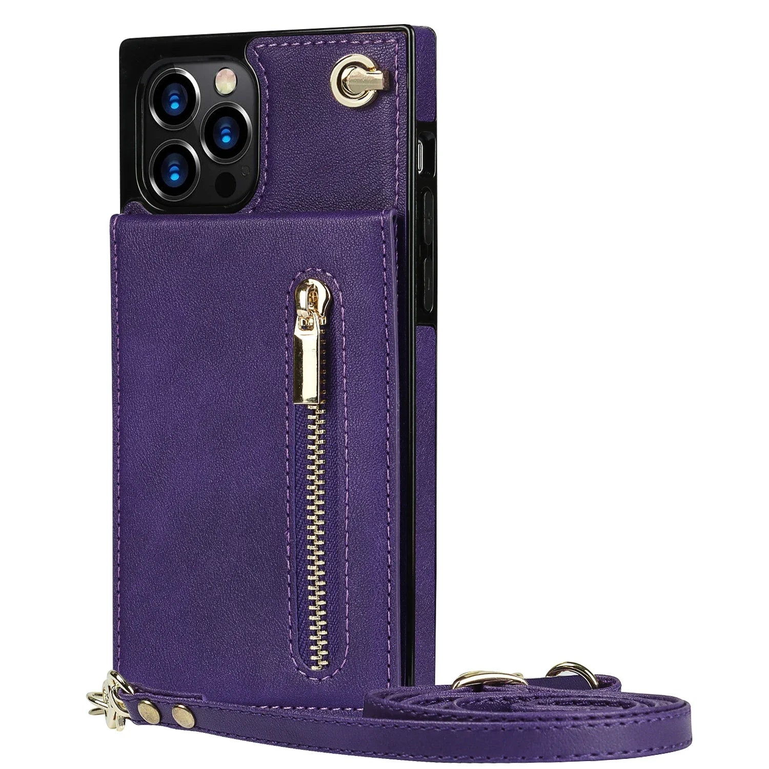 Luxury Zipper Wallet Crossbody Leather iPhone Case Card Holder, Lanyard Strap Magnetic Closure, Stylish Flip Cover for iPhone