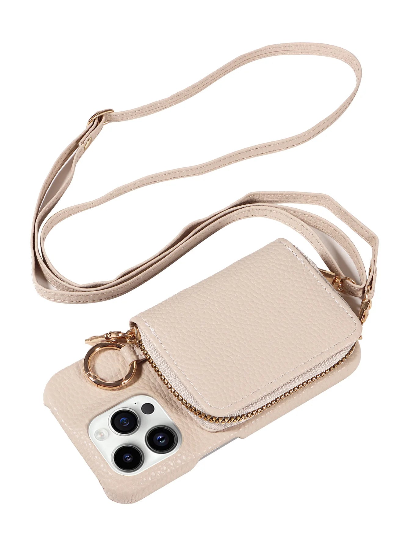 Luxury Zipper Wallet Crossbody iPhone Case Leather Cover with Card Holder Lanyard Strap and Full Protection for iPhone Models