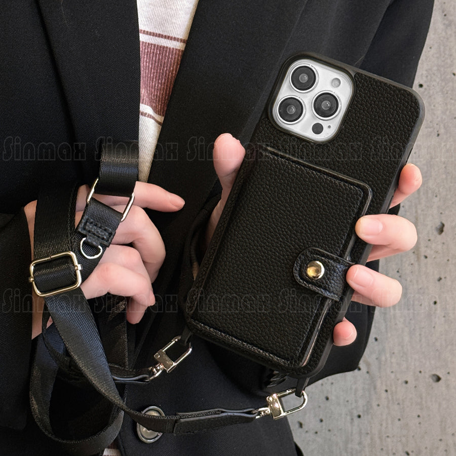 Luxury Crossbody Wallet iPhone Case – Card Slot, Coin Purse, Leather Lanyard, Protective & Stylish Cover | Case for iPhone