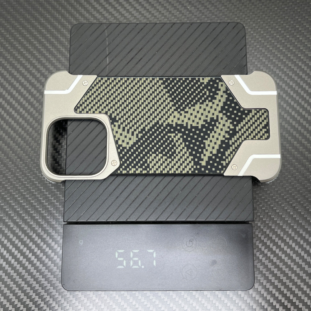 Camouflage Metal Armor iPhone Case – Frameless Real Carbon Fiber Cover with Built-In Magnet for iPhone Models, Durable and Stylish Protection