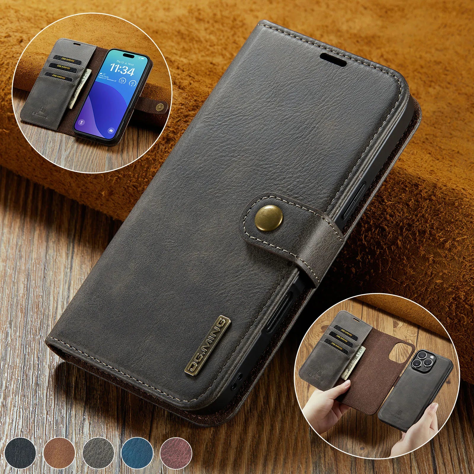 Premium Detachable Magnetic Leather Wallet iPhone Case – Card Holder, and Stylish Flip Cover for Secure and Convenient Use