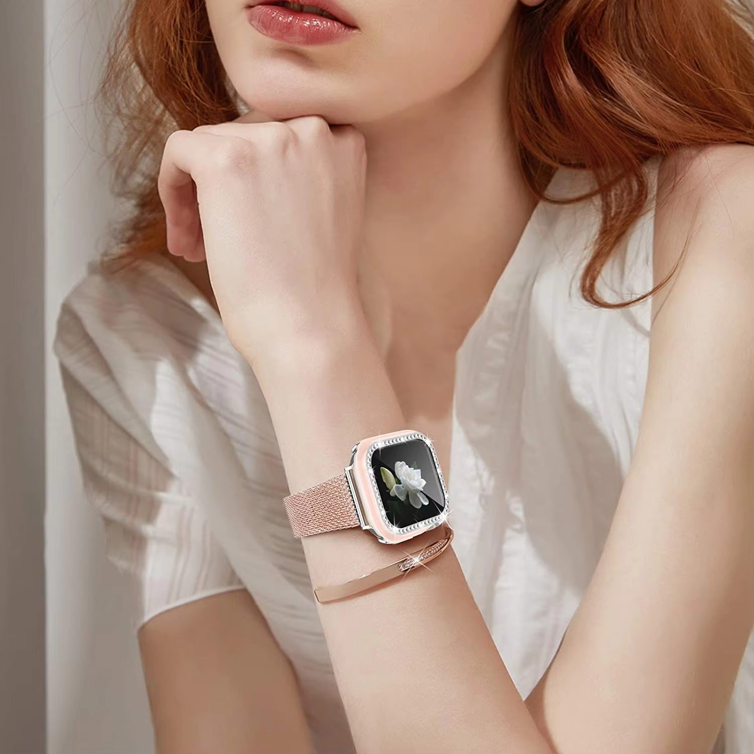 Luxury, Bling Diamond Case with Glass Screen Protector for Apple Watch – for 38mm, 40mm, 41mm, 42mm, 44mm, 45mm