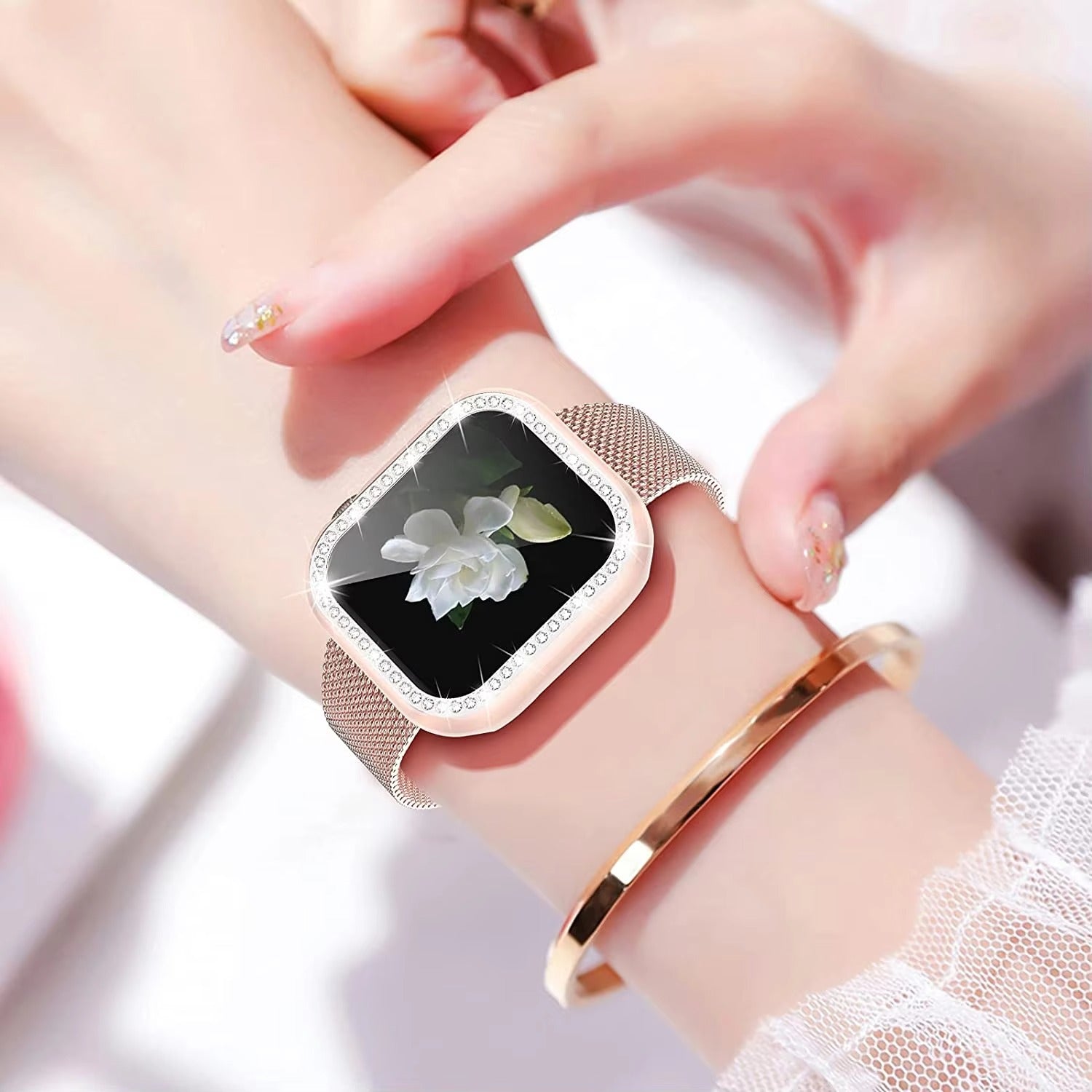 Luxury, Bling Diamond Case with Glass Screen Protector for Apple Watch – for 38mm, 40mm, 41mm, 42mm, 44mm, 45mm