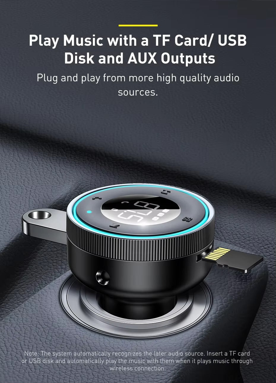 Premium Bluetooth 5.0 FM Transmitter for Car – Wireless Modulator with USB Fast Charger, AUX Port, MP3 Player