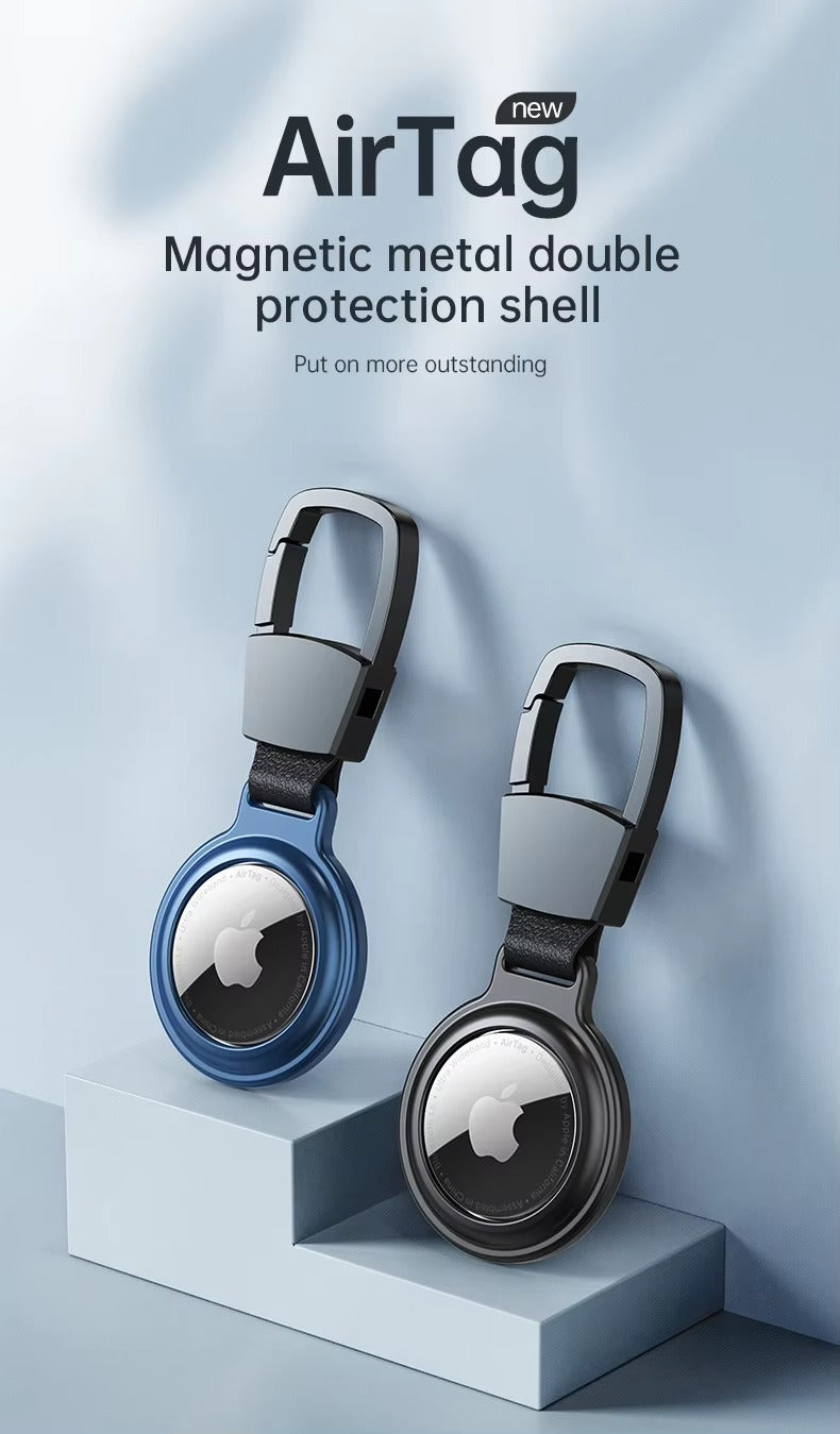 Premium Metal AirTag Case with Keychain – Magnetic Shockproof Anti-Scratch Protective Shell Cover, Durable Lightweight Aluminum Alloy Holder for Tracker