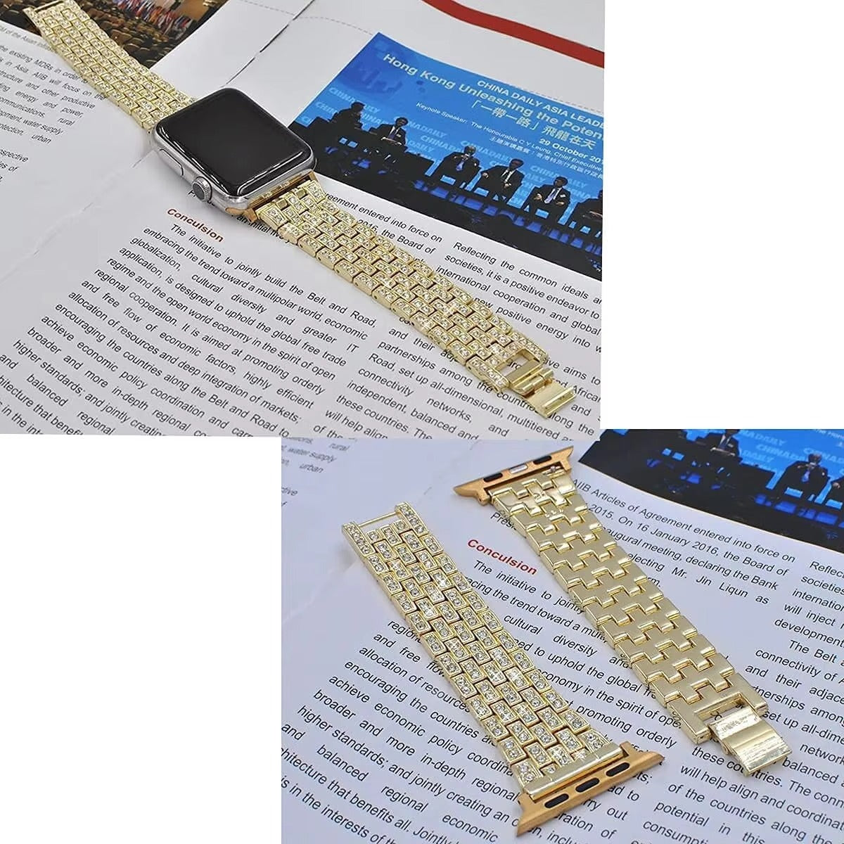 Luxury Glitter Metal Watch Band with Diamond Case – Sparkling Adjustable Strap and Protective Cover for 40mm to 49mm