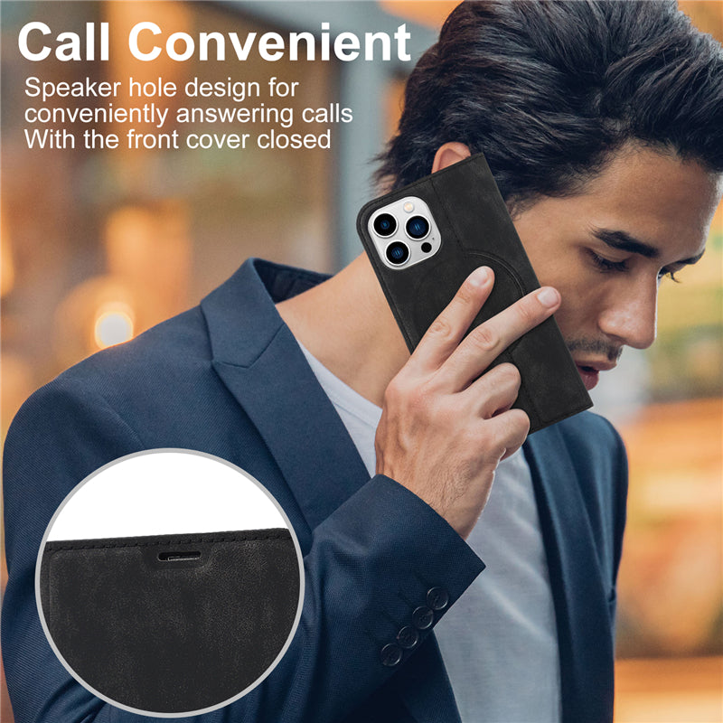 Luxury Magnetic Leather Wallet iPhone Case – MagSafe Wireless Charging, Card Slot, Stand Feature, Premium Protection, Stylish & Durable Cover