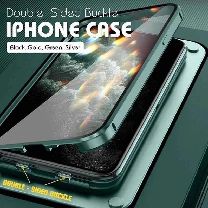 Luxury Apple iPhone Case MagSafe Compatible, Camera Lens & Screen Protection, Cover with Double-Sided Glass Bumper Lock