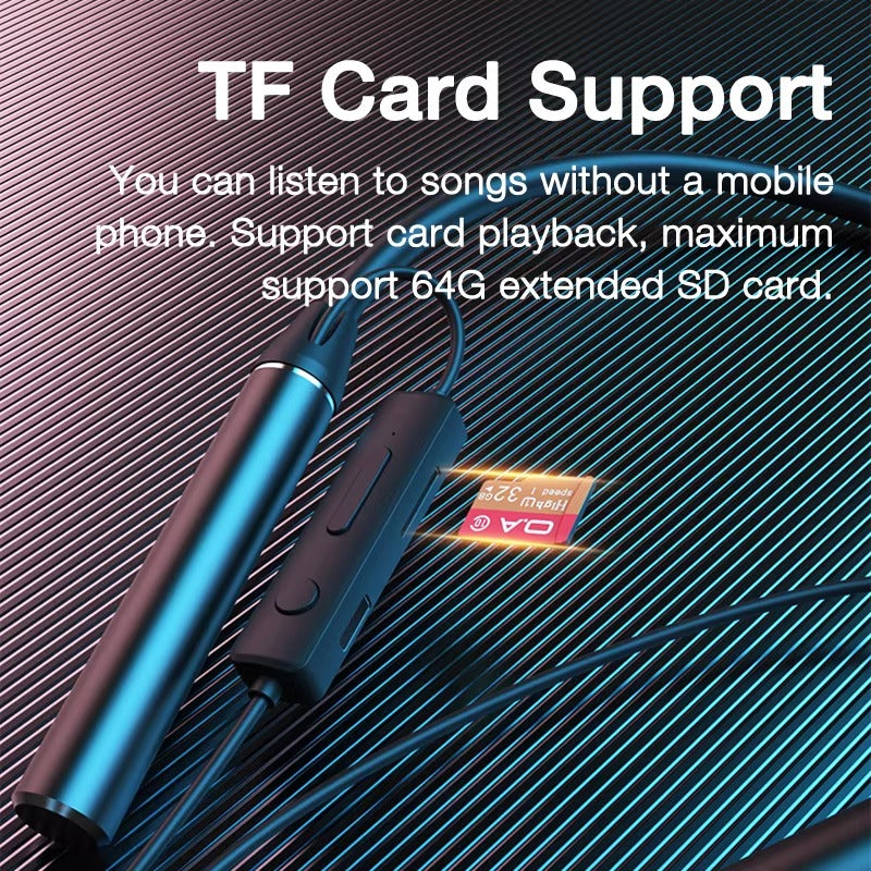 High Quality Wireless Neckband Earphones for iPhone – Bluetooth Sport Headset with Mic,180-Hour Battery, TF Card Support