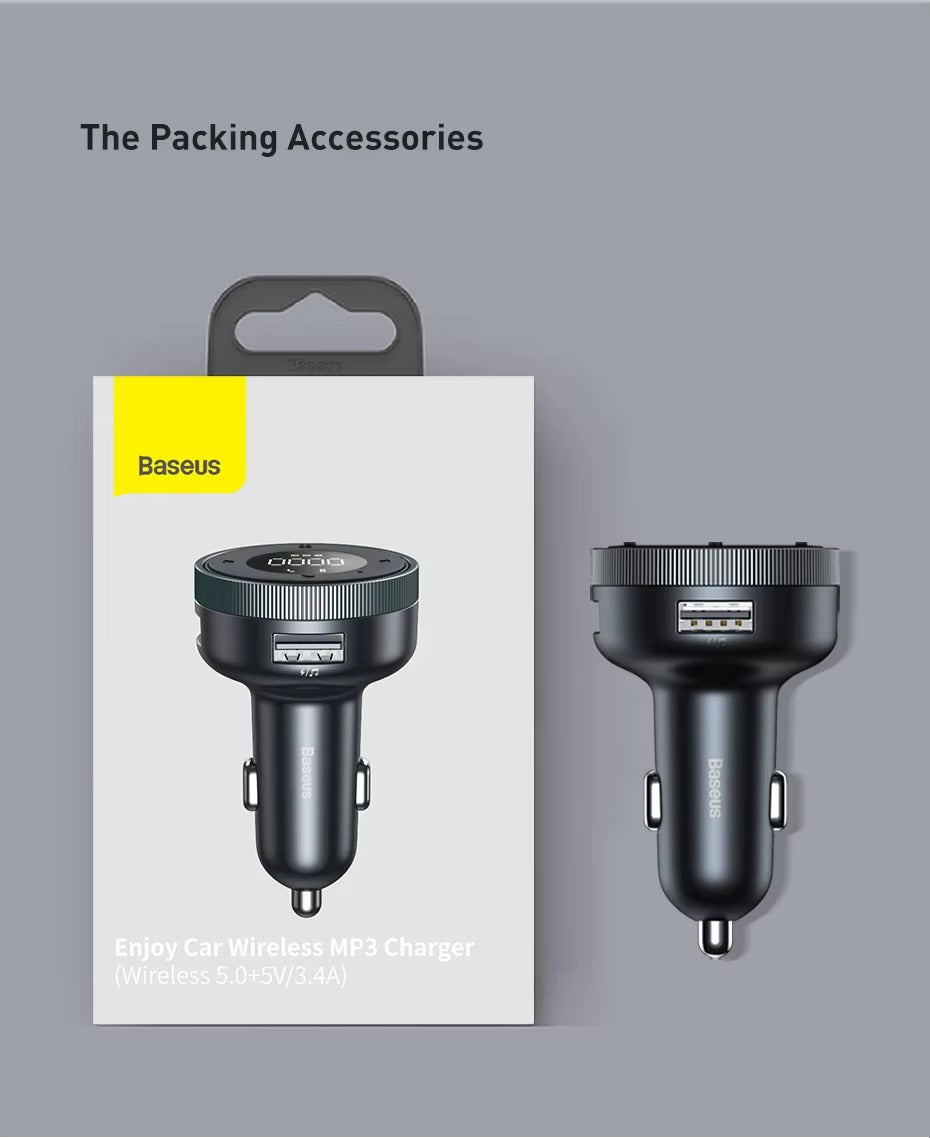 Premium Bluetooth 5.0 FM Transmitter for Car – Wireless Modulator with USB Fast Charger, AUX Port, MP3 Player