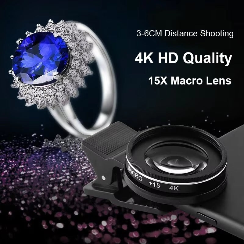 Professional 4K HD Macro Lens for iPhone – 15X/30X Close-Up Phone Camera Lens for Eyelash, Compatible with Apple Devices