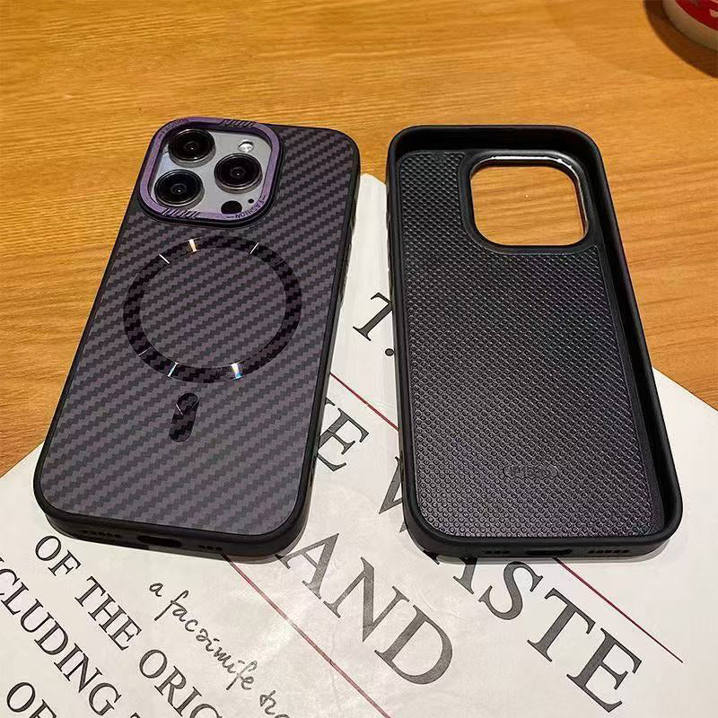 Luxury Magnetic Carbon Fiber iPhone Case – Shockproof MagSafe Wireless Charging Cover with Sleek Texture for iPhone Models