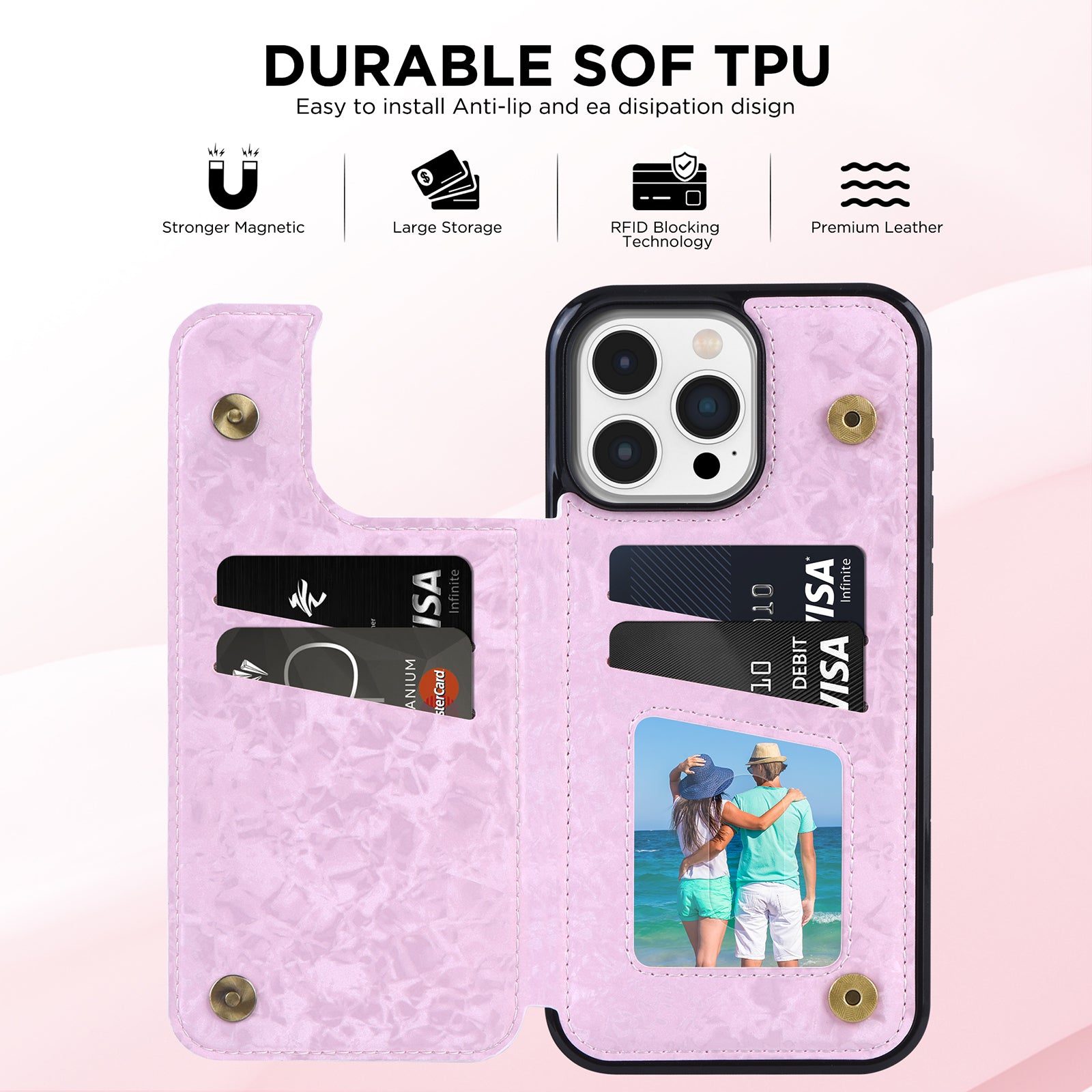 Hot Stamped Floral Wallet iPhone Case – Card Slots Magnetic Closure, Elegant Leather Design, Shockproof Protection for iPhone