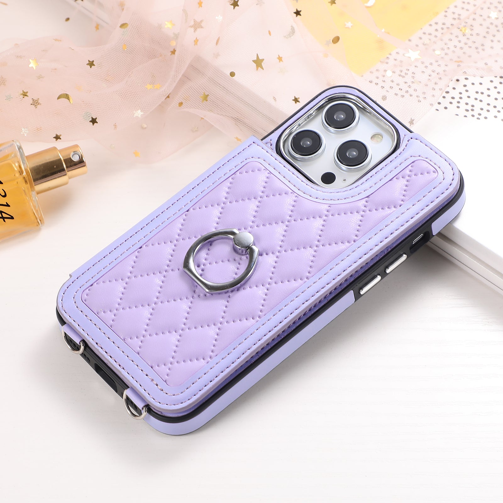 Luxury Crossbody RFID Leather Wallet iPhone Case – Card Slot, Ring Holder, Double Buckle, Lanyard Bag Cover, Magnetic Closure