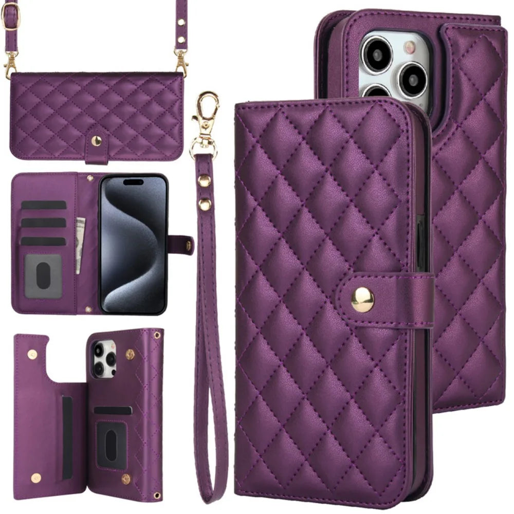 RFID Blocking Wallet Crossbody Flip iPhone Case – Card Slot Holder, PU Leather, Secure Protection for iPhone Models
