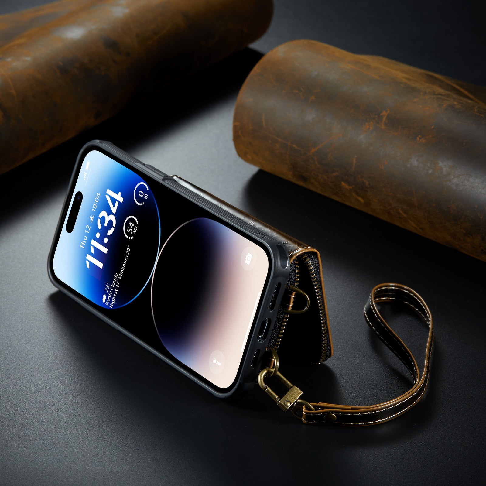 Luxury Leather Wallet Crossbody iPhone Case – Card Slot Holder, Stand Function, Hand Lanyard Strap, Shockproof Protection for iPhone